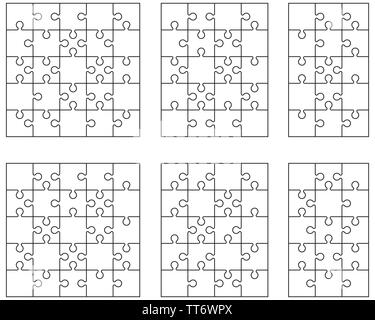 Vector Illustration von sechs unterschiedlichen weißen Rätsel, separate Stücke Stockfoto