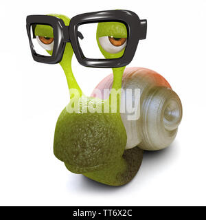 3D-Render eines lustigen Cartoon Schnecke mit Brille Stockfoto