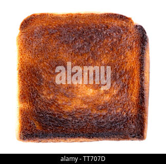 Burnt Toast Brot auf weißem Hintergrund Stockfoto