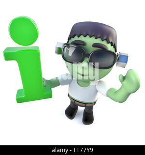 3D-Render eines lustigen Cartoon Frankenstein monster Charakter mit einem Symbol information Stockfoto