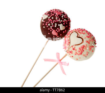 Lecker Kuchen Pops, auf weissem isoliert Stockfoto