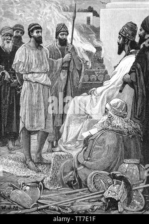 Croesus (595 v. Chr. - 546 v. Chr.) war der König von Lydien, der 14 Jahre lang regierte von 560 v. Chr. Bis zu seiner Niederlage gegen den Perserkönig Kyros der Große in 546 BC. Das Königreich war verwüstet und Krösus gefangen genommen wurde und bestellt werden. Wie Krösus ist etwa auf einem Scheiterhaufen verbrannt zu werden, schreit er den Propheten Solon's Name. Cyrus hält, zu hören, was Krösus zu sagen hat. Croesus bezieht sich Solon Geschichte über großen Reichtum Cyrus, das von der Vorstellung, dass das Schicksal, das Elend zu einem reichen Mann und Glück zu einem armen Mann bringen kann verschoben wird. Krösus ist befreit und der Kaiser und der König werden gute Freunde. Stockfoto