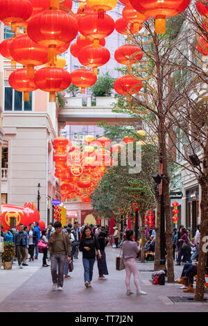 Chinesisches Neues Jahr Dekorationen auf Lee Tung Road, Wan Chai, Hong Kong Island, Hong Kong Stockfoto