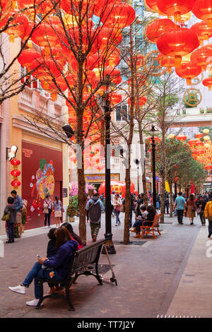 Chinesisches Neues Jahr Dekorationen auf Lee Tung Road, Wan Chai, Hong Kong Island, Hong Kong Stockfoto