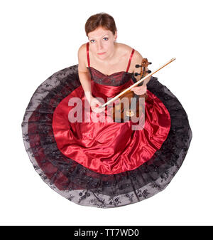 Junge Frau mit der Viola auf weißem Hintergrund Stockfoto