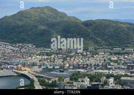 Downtown Bergen vom Mount Floyen Stockfoto