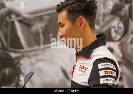 Kamui Kobayashi Toyota Gazoo Racing Team Fahrer, post Qualifying Pressekonferenz, WEC insgesamt 6 Stunden von Spa-Francorchamps 2019. Stockfoto