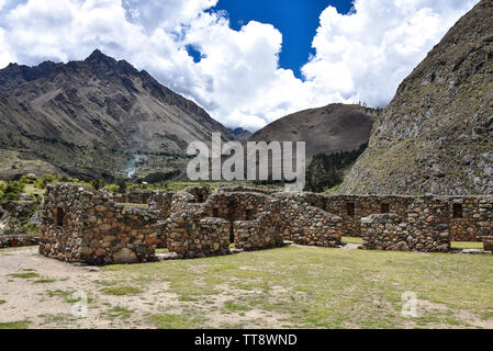 Die Inka Ruinen von Llactapata Patallacta und am 1. Tag der Inka Trail nach Machu Picchu Stockfoto