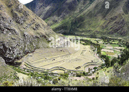 Die Inka Ruinen von Llactapata Patallacta und am 1. Tag der Inka Trail nach Machu Picchu Stockfoto