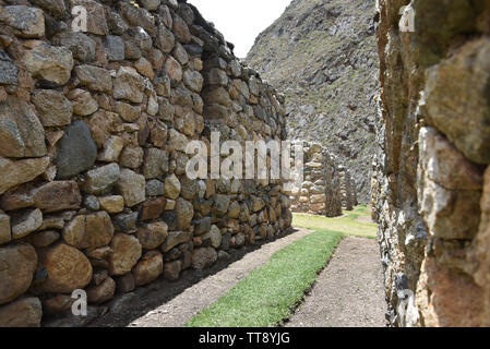 Die Inka Ruinen von Llactapata Patallacta und am 1. Tag der Inka Trail nach Machu Picchu Stockfoto