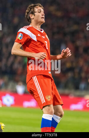 Brüssel, Belgien - 21. März 2019. Russland Nationalmannschaft Verteidiger Mario Fernandes während der UEFA EURO 2020 Qualifikation Belgien vs Russland in Bruss Stockfoto