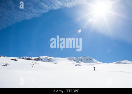 Backcountry Skiing die Sieben Schritte zum Paradies über den Asulkan Gletscher in der Nähe von Roger's Pass, British Columbia. Stockfoto