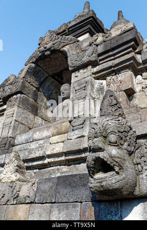 Borobudur, Zentraljava, Indonesien. 7. Mai, 2019. Die 9.-Jahrhundert Buddhistische Tempel Borobudur Verbindungen, UNESCO-Weltkulturerbe, Central Java. Stockfoto