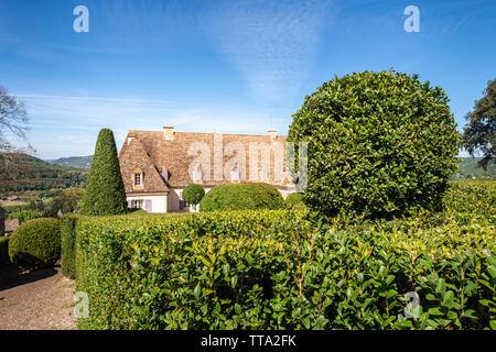 Die Gärten und das Schloss von Marqueyssac im historischen Perigord Region in Frankreich Stockfoto