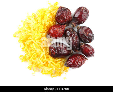 Verschiedene Arten von Tee und Kräuter Gewürze auf weißen isoliert Stockfoto