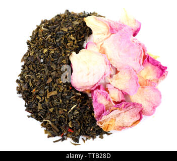 Verschiedene Arten von Tee und Kräuter Gewürze auf weißen isoliert Stockfoto
