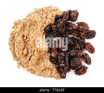 Verschiedene Arten von Tee und Kräuter Gewürze auf weißen isoliert Stockfoto