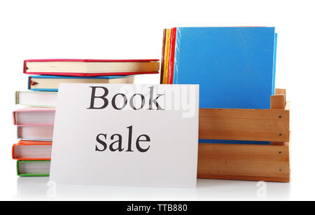 Bücher zum Verkauf isoliert auf weißem Stockfoto