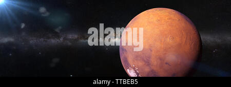 Planet Mars die schöne Milchstraße und die Sonne (3d-render Banner, Elemente dieses Bild von der NASA eingerichtet sind). Stockfoto