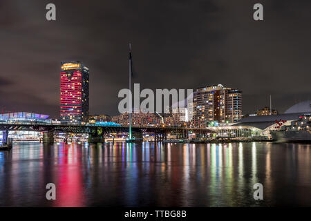 Schöne Nacht Ausblick auf den berühmten Darling Harbour, Sydney, Australien Stockfoto