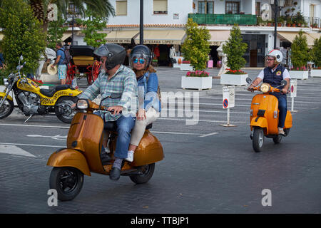 XII Concentración motos clásicas Villa de Mijas - Motorrad Oldtimer Treffen in Mijas, Málaga Provinz, Andalusien, Spanien. Stockfoto