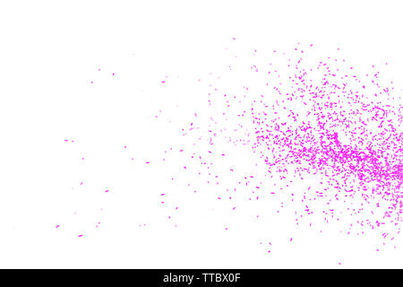 Rosa fallender Teilchen, runde Form auf weißem Hintergrund. Stockfoto