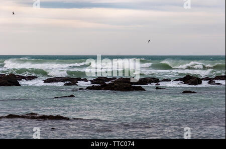 Strand von Biarritz, Frankreich: Malerische Stadt am Atlantik, in der Bucht von Biskaya. Aquitaine tourist resort für seine balsamische Luft bekannt. Stockfoto