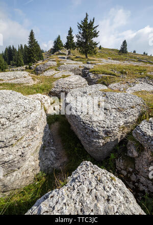 Monte Castelgomberto, Asiago Hochplateau, Felsformationen. Ersten Weltkrieg. Stockfoto