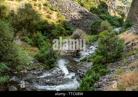 Zerstören alles, was in seinem Weg, die Azat, flacher im Sommer, Steine, die von den Bergen, fließt durch das Garni Schlucht in Armenien Stockfoto