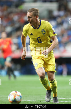 Ludwig Augustinsson in Schweden während der UEFA EURO 2020 Qualifikation Gruppe F Fußballspiel zwischen Schweden und Spanien Am 10. Juni 2019 in Santiago Bernabeu in Madrid, Spanien - Foto Laurent Lairys/DPPI Stockfoto