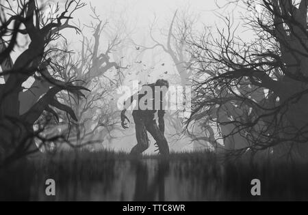 Monster in gruseligen Wald, 3 Abbildung d Stockfoto