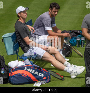 Die Queens Club, London, Großbritannien. 16. Juni 2019. Andy Murray auf der Praxis Gericht am Fieber Baum Meisterschaften. Credit: Malcolm Park/Alamy Stockfoto