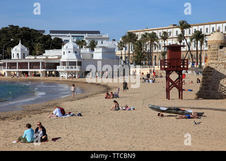 Spanien, Andalusien, Cadiz, Playa de la Caleta, Strand, Stockfoto