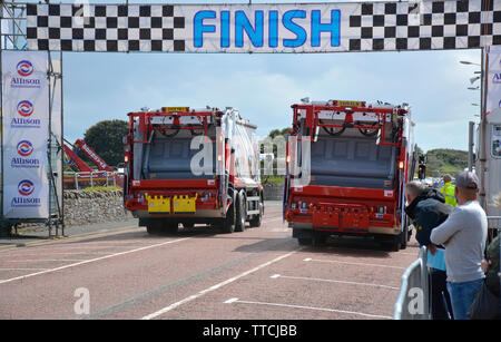 Bin Lkw-Racing am Meer: Aktion aus den Nationalen Meisterschaften 2019 verweigern, Weston Super-Mare, Somerset, Großbritannien Stockfoto