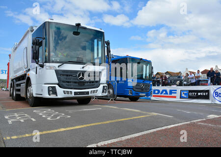 Bin Lkw-Racing am Meer: Aktion aus den Nationalen Meisterschaften 2019 verweigern, Weston Super-Mare, Somerset, Großbritannien Stockfoto