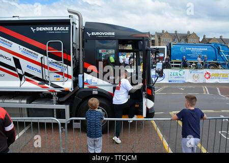 Bin Lkw-Racing am Meer: Aktion aus den Nationalen Meisterschaften 2019 verweigern, Weston Super-Mare, Somerset, Großbritannien Stockfoto