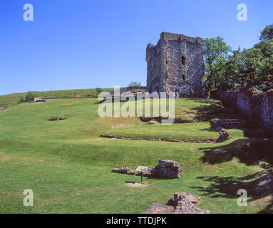 Halten und Begründung des 11. Jahrhunderts Peveral Burgruinen, Castleton, Derbyshire, England, Vereinigtes Königreich Stockfoto