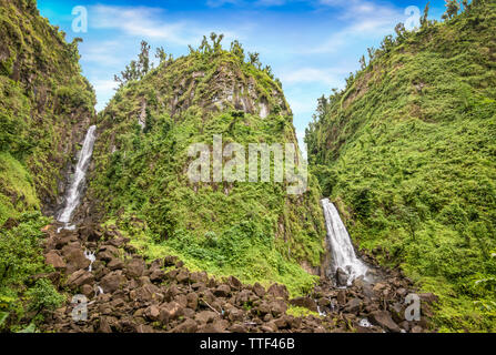 Atemberaubenden Wasserfällen in Dominica, Trafalgar Falls, Karibik. Stockfoto