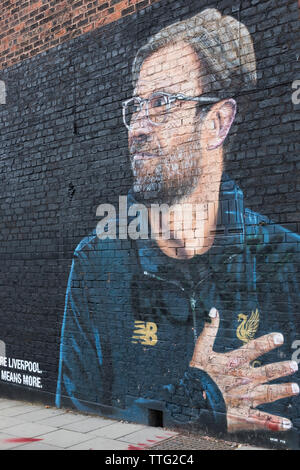 Jürgen Klopp, Liverpool FC Manager der street artist Akse, Jamaica Street, Liverpool, Großbritannien Stockfoto