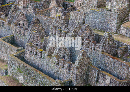 Hohe Betrachtungswinkel von alten Ruinen in Machu Picchu Stockfoto