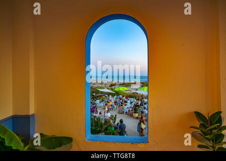 La Ballena Verde Bar Chiringuito. Zahara de los Atunes. Barbate Gemeinde. Costa de la Luz. Cadiz Provinz. Andalusien. Andalusien. Spanien Stockfoto