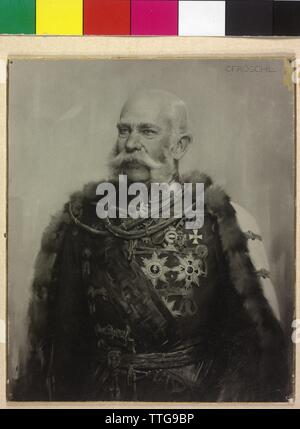 Franz Joseph I., Kaiser von Österreich, Bild in voller Uniform eines Kaiserlichen und Königlichen Feldmarschall in ungarischen Einstellung. foto Reproduktion basieren auf einem Gemälde von Carl Fröschl, Additional-Rights - Clearance-Info - Not-Available Stockfoto