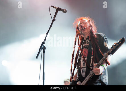 Jeremy Cunningham mit den Levellers in der cropredy Fairport Convention Cropredy, Oxfordshire, UK Stockfoto