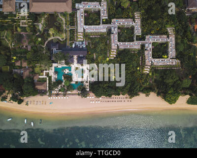 Luftaufnahme von Hotel am Strand von Sanur, Bali, Indonesien Stockfoto