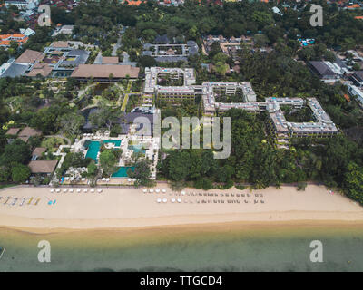 Luftaufnahme von Hotel am Strand von Sanur, Bali, Indonesien Stockfoto