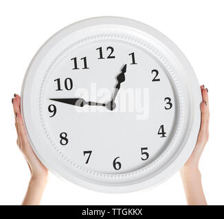 Frau Hände, die großen runden, isoliert auf weißem Stockfoto