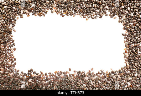 Rahmen von Chia Samen auf weißem Hintergrund Stockfoto
