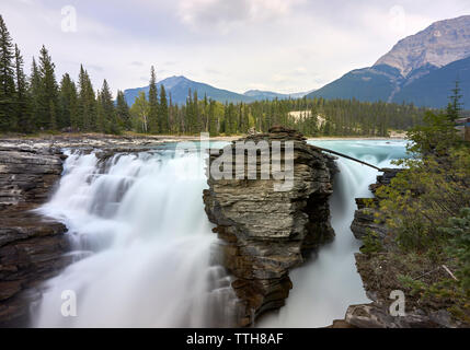 Landschaft der Athabasca Falls, Jasper National Park, Alberta, Kanada Stockfoto