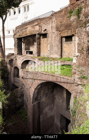 Rom. Italien. Insula dell'Ara Coeli, Reste eines römischen Wohnhauses aus dem 2. Jahrhundert, die Geschäfte (tabernae) auf der unteren Ebene liegen neun metr Stockfoto