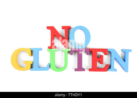 Phrase kein Gluten aus bunte Buchstaben isoliert auf weißem Stockfoto